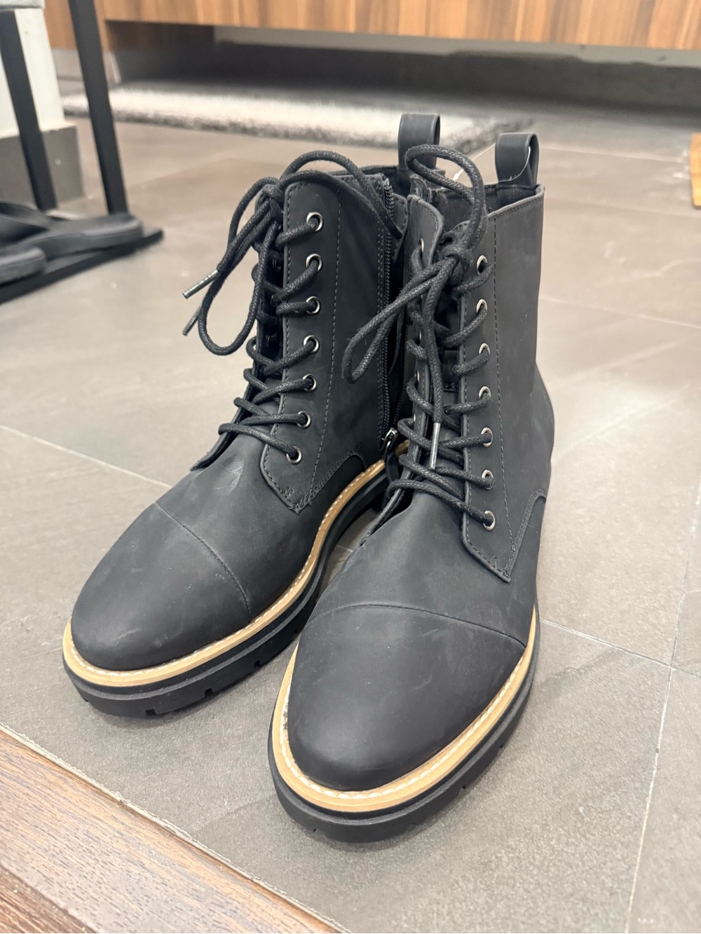 TOMS Women’s Black Lace-Up Combat Boots – Size 8.5